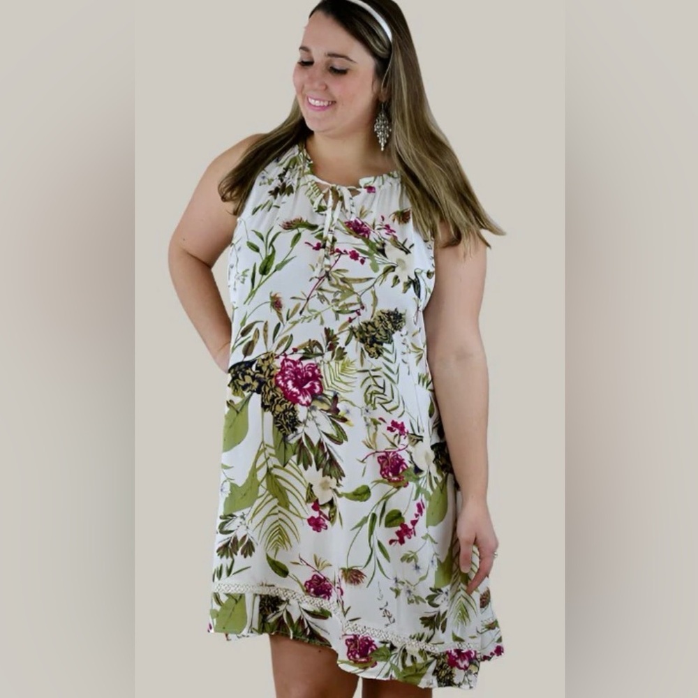 FINAL SALE $10 Umgee White Floral Halter Mini Dress - Swimsuit coverup, vacation
